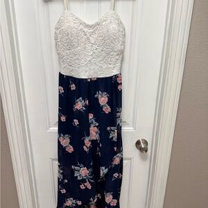 Lily Rose Navy Blue Floral and White Crochet High Lo Dress size XXL